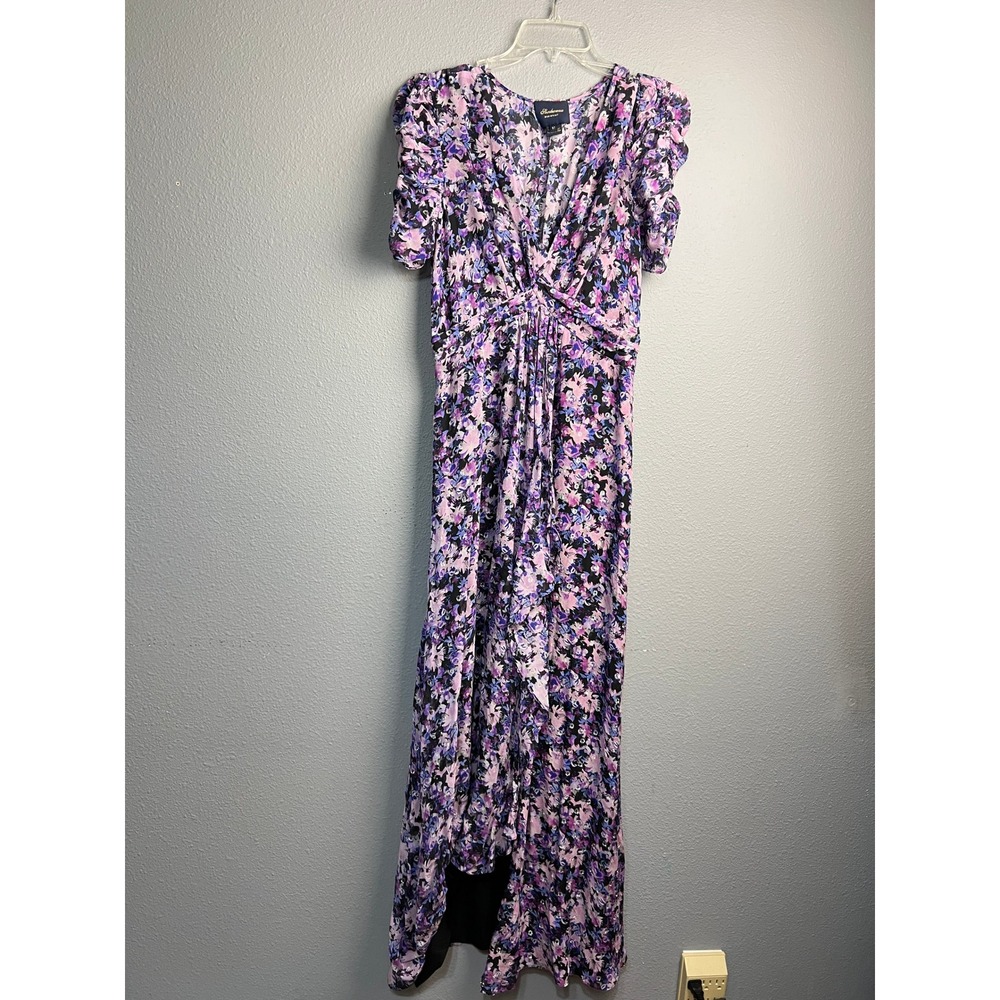 Shoshanna Midnight Floral Metallic Fil Coupe Maxi Dress Purple Blue Womens 10